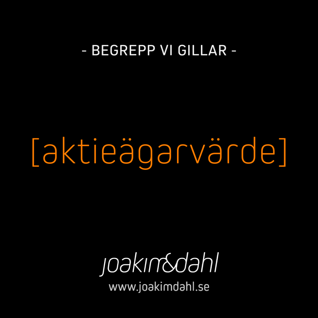 Svart bakgrund med orange text som säger '[aktieägarvärde]' i en modern typografi.