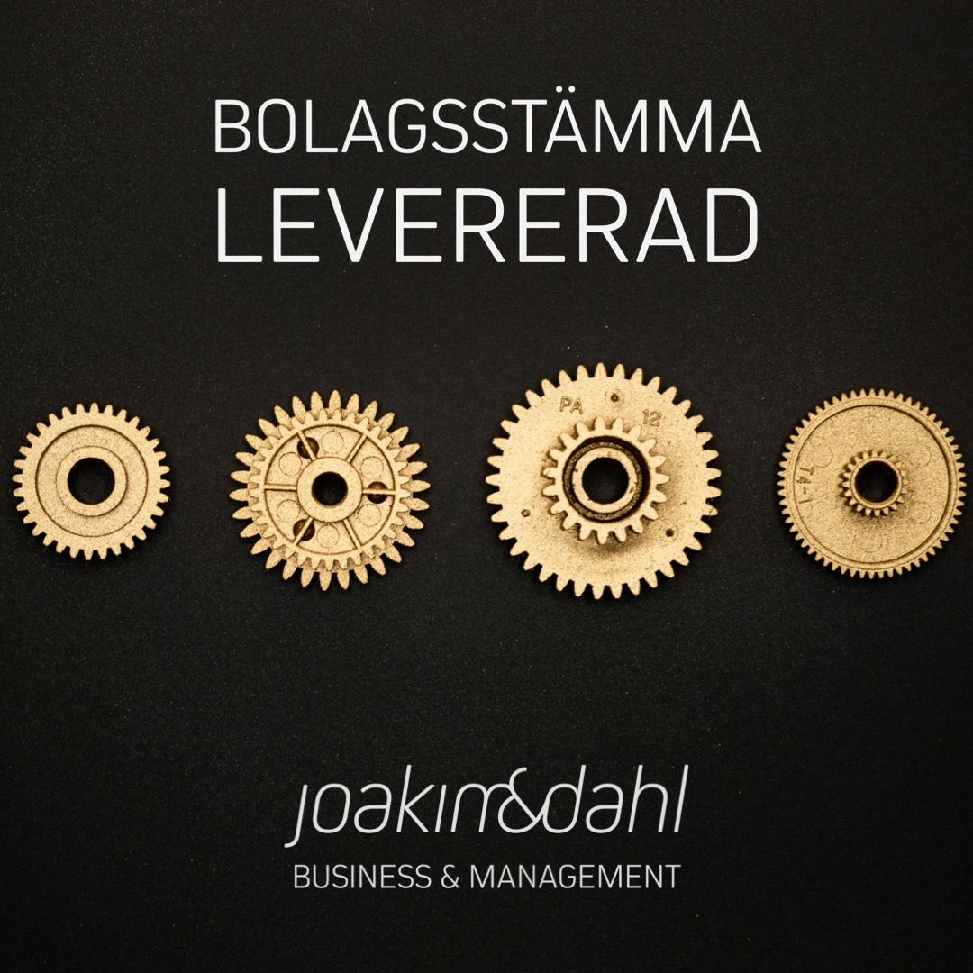 Kugghjul med text om bolagsstämma