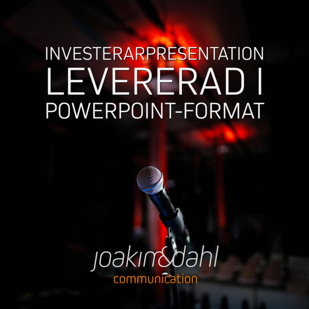 Mikrofon med text om investerarpresentation i PowerPoint-format. Mikrofon för investerarpresentation i PowerPoint