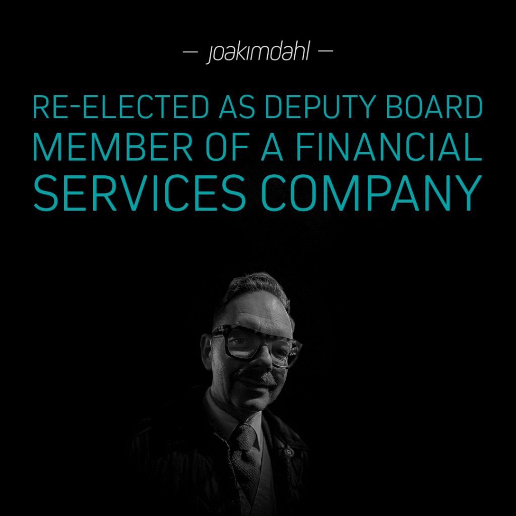 Joakim Dahl som återvaldes som styrelseledamot i ett finansiellt tjänsteföretag.