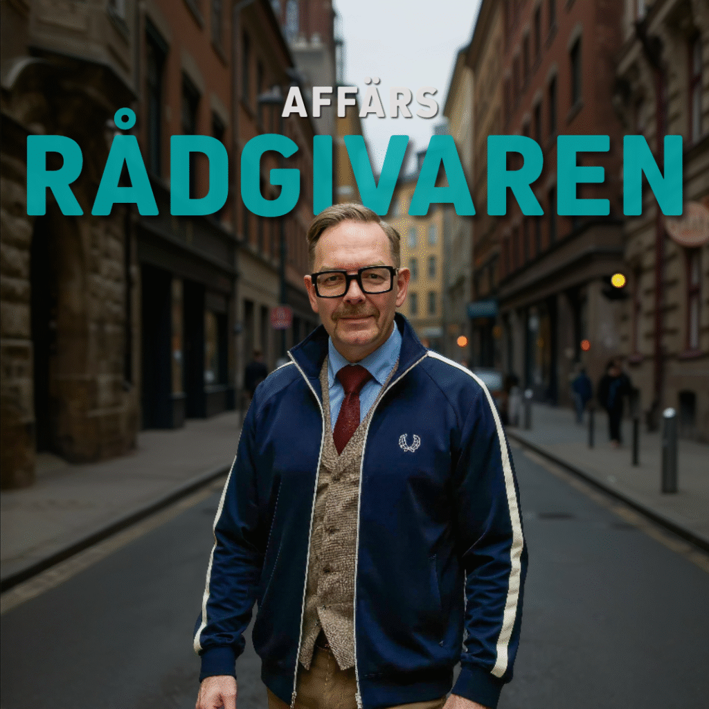 Affärsrådgivare i en stadsmiljö. Affärsrådgivare i en stadsmiljö med glasögon och en blå jacka med vit krage.