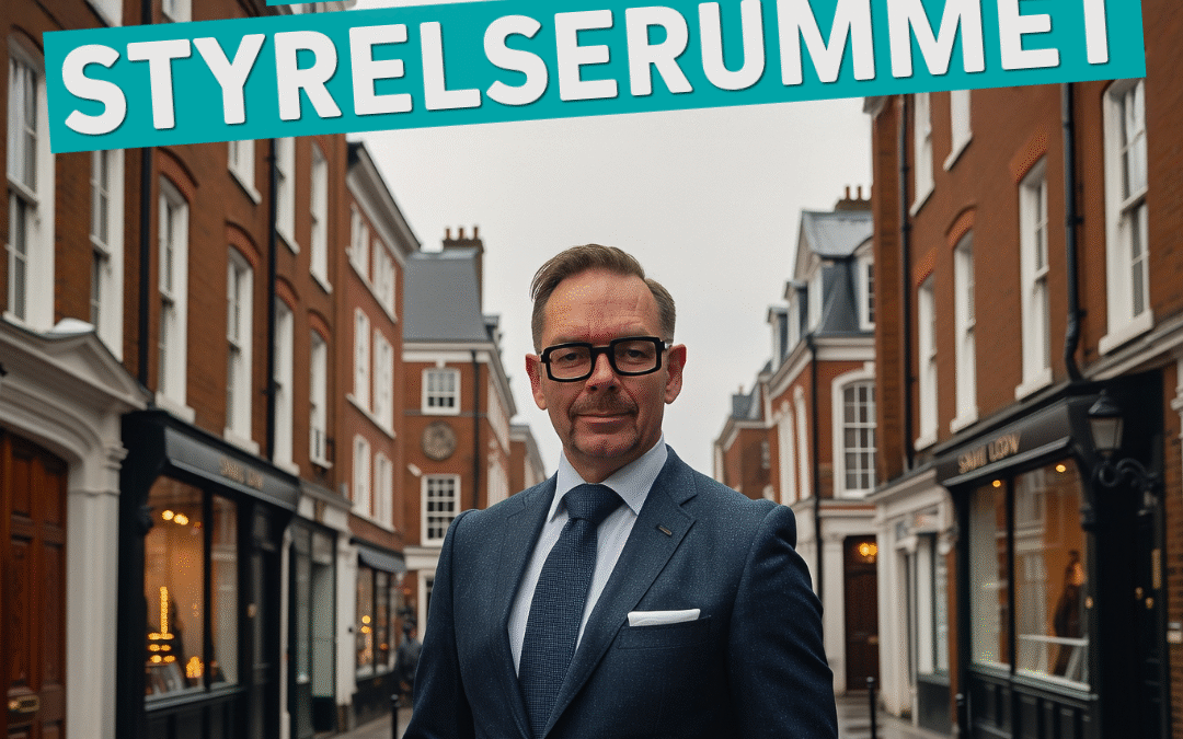 Man i kostym står på en gata med texten 'På uppdrag utanför styrelserummet' i bakgrunden.