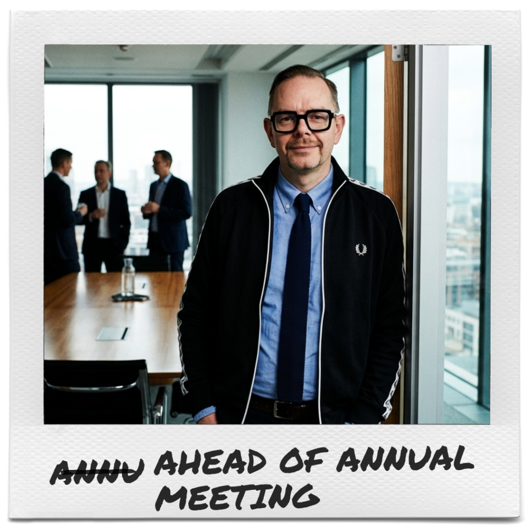 Ahead of Annual Meeting – årsstämman som en strukturerad process med förberedelser bakom varje beslut. Bakgrund med mötesrum och texten “Ahead of Annual Meeting”, kopplat till årsstämman, förberedelser och tydlig struktur.